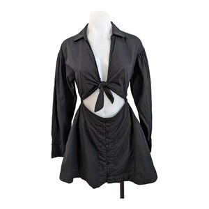For Love & Lemons Size XS Jocelyn Mini Dress Black Cut Out Hourglass Long Sleeve